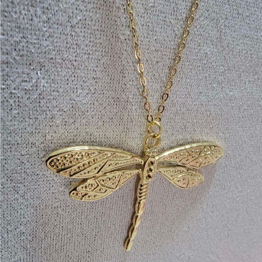 “Ornate Dragonfly” Damselfly Firefly Nymph Insect Studded Veined Wings Necklace - Picture 14 of 15
